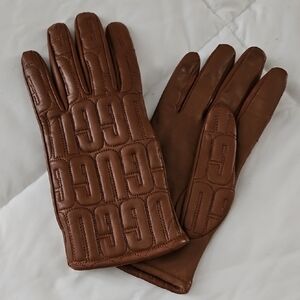 Gucci Embossed Brown Leather Gloves